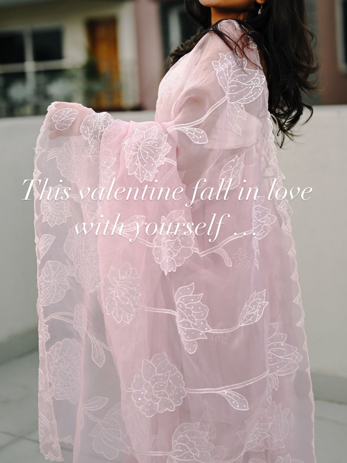 Blush pink organza tissue saree