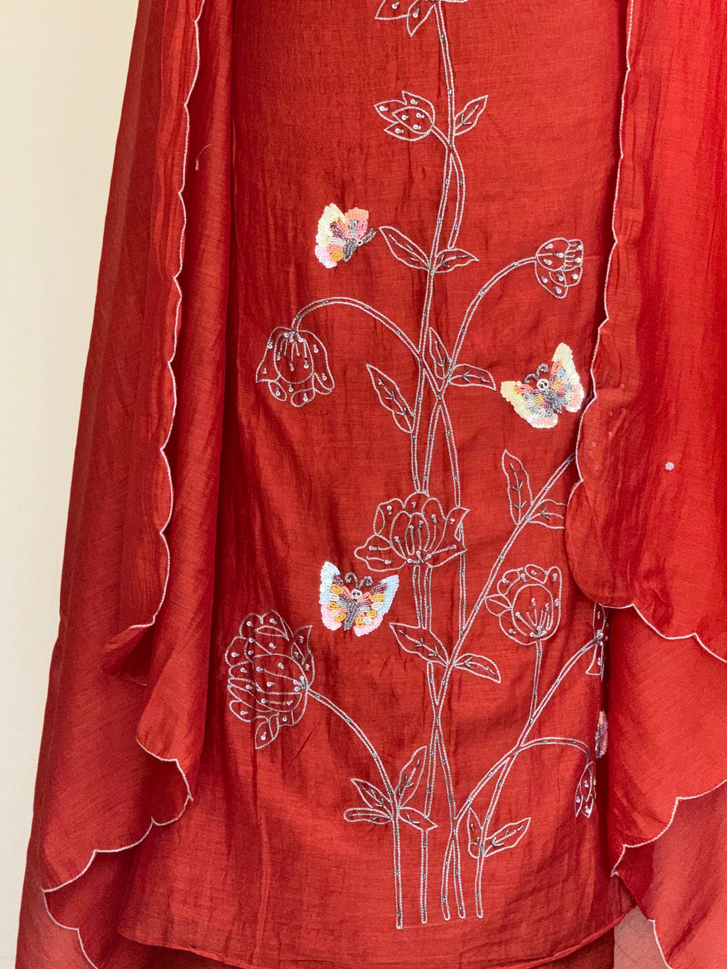 RUST RED MUL COTTON CHANDERI UNSTITCHED SUIT