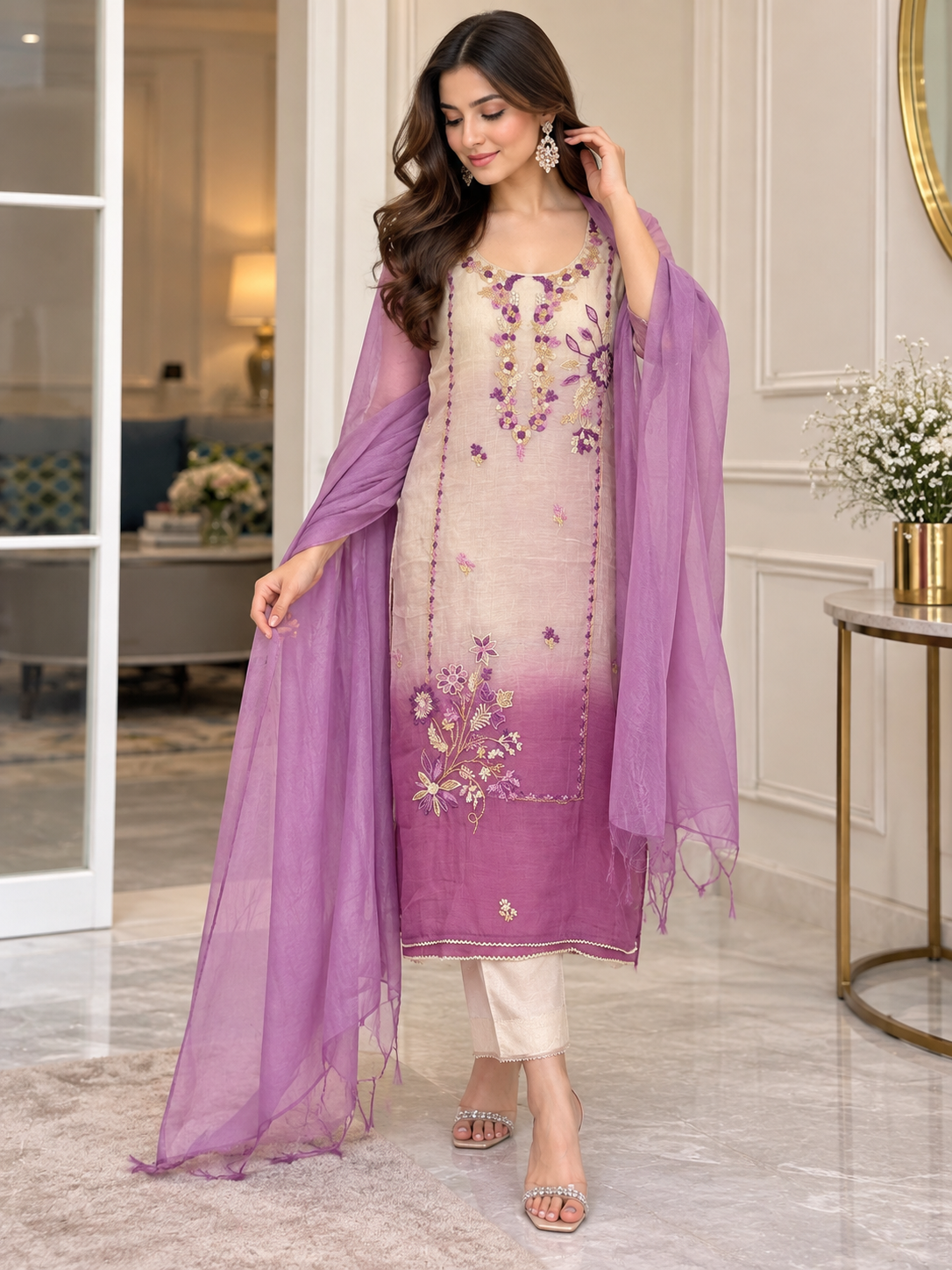LAVENDER DREAM UNSTITCHED COTTON SUIT SET