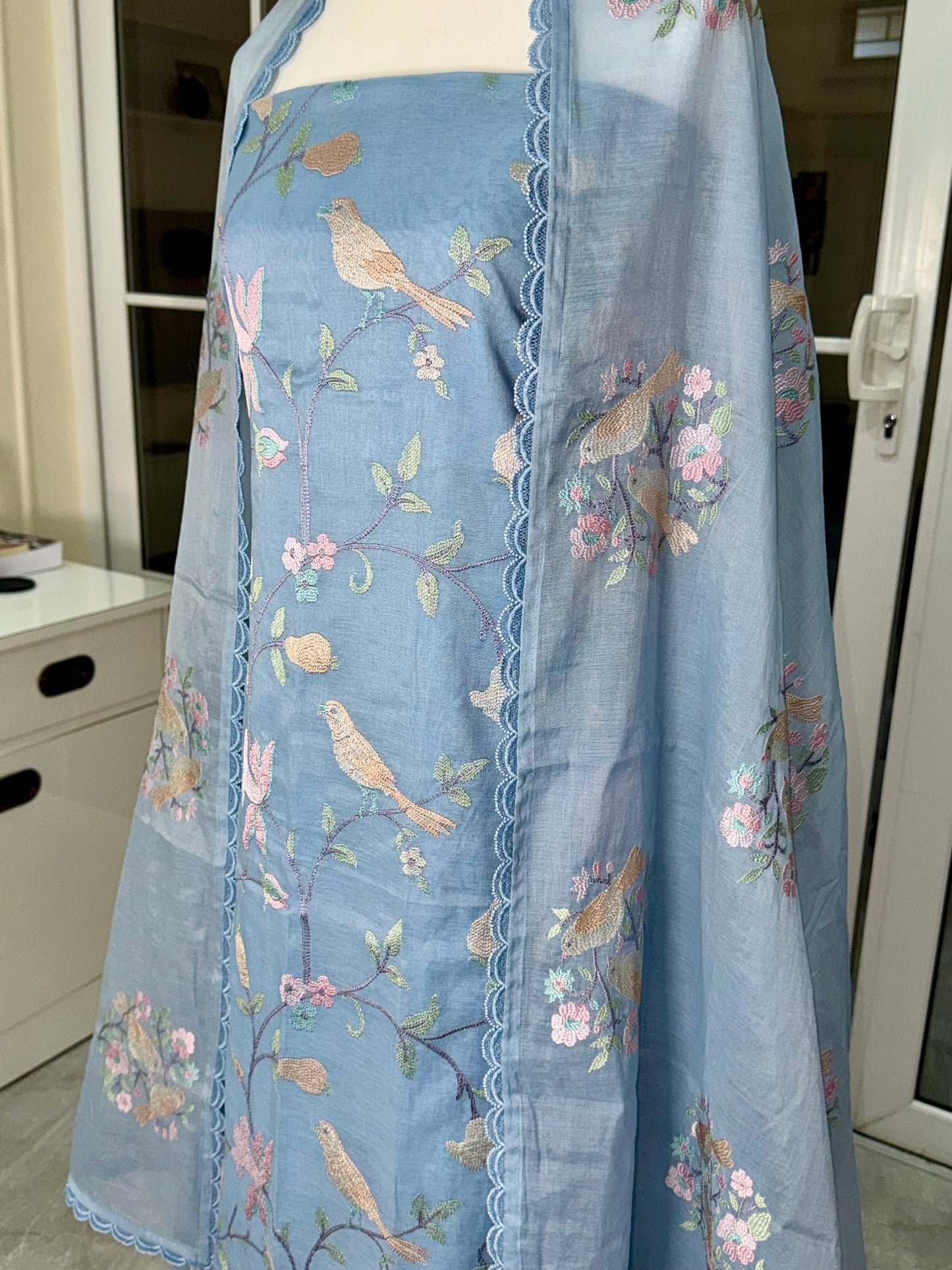 POWDER BLUE COTTON  UNSTITCHED SUIT SET