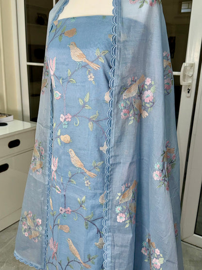 POWDER BLUE COTTON  UNSTITCHED SUIT SET