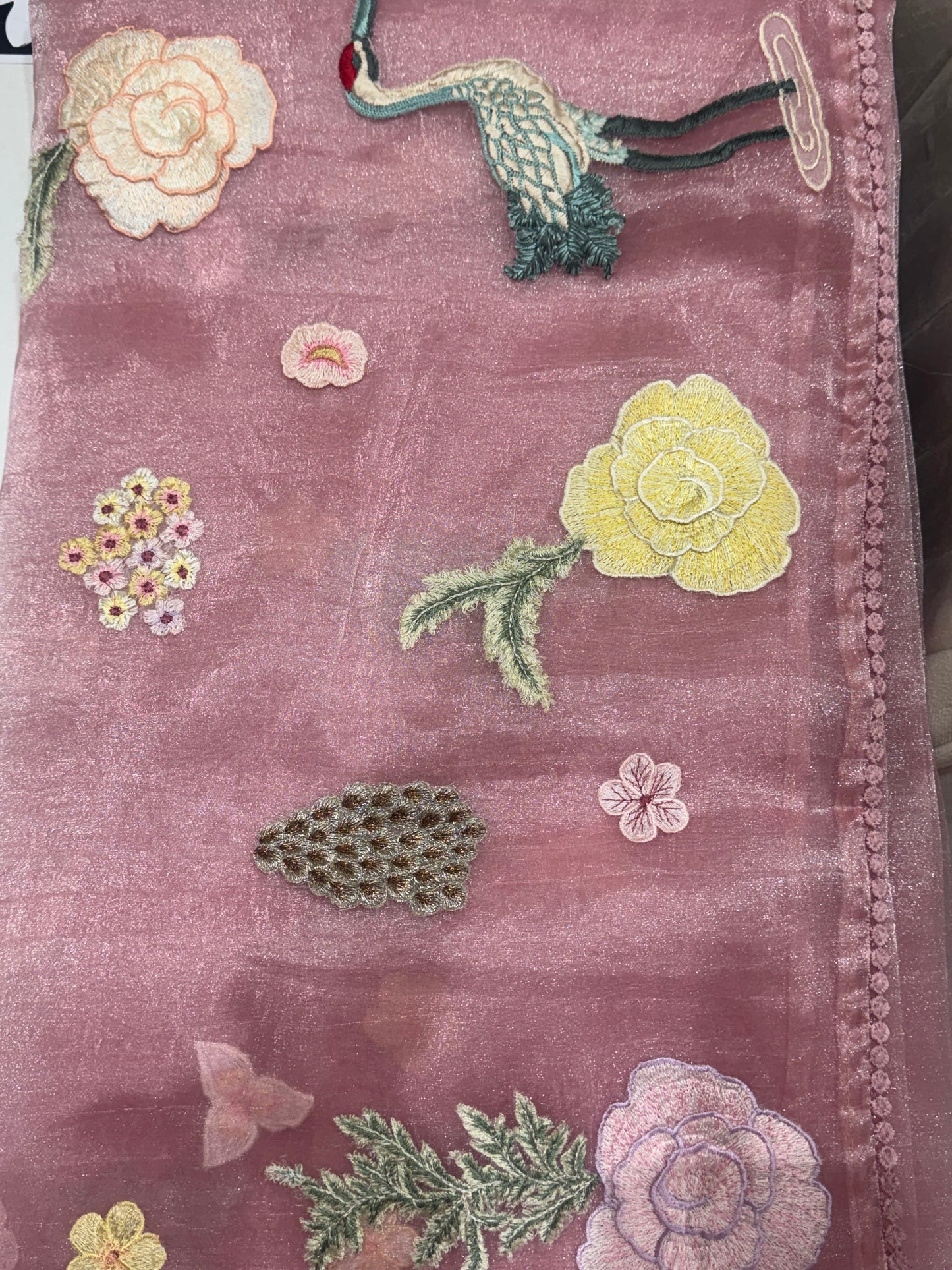 Pink organza tissue saree