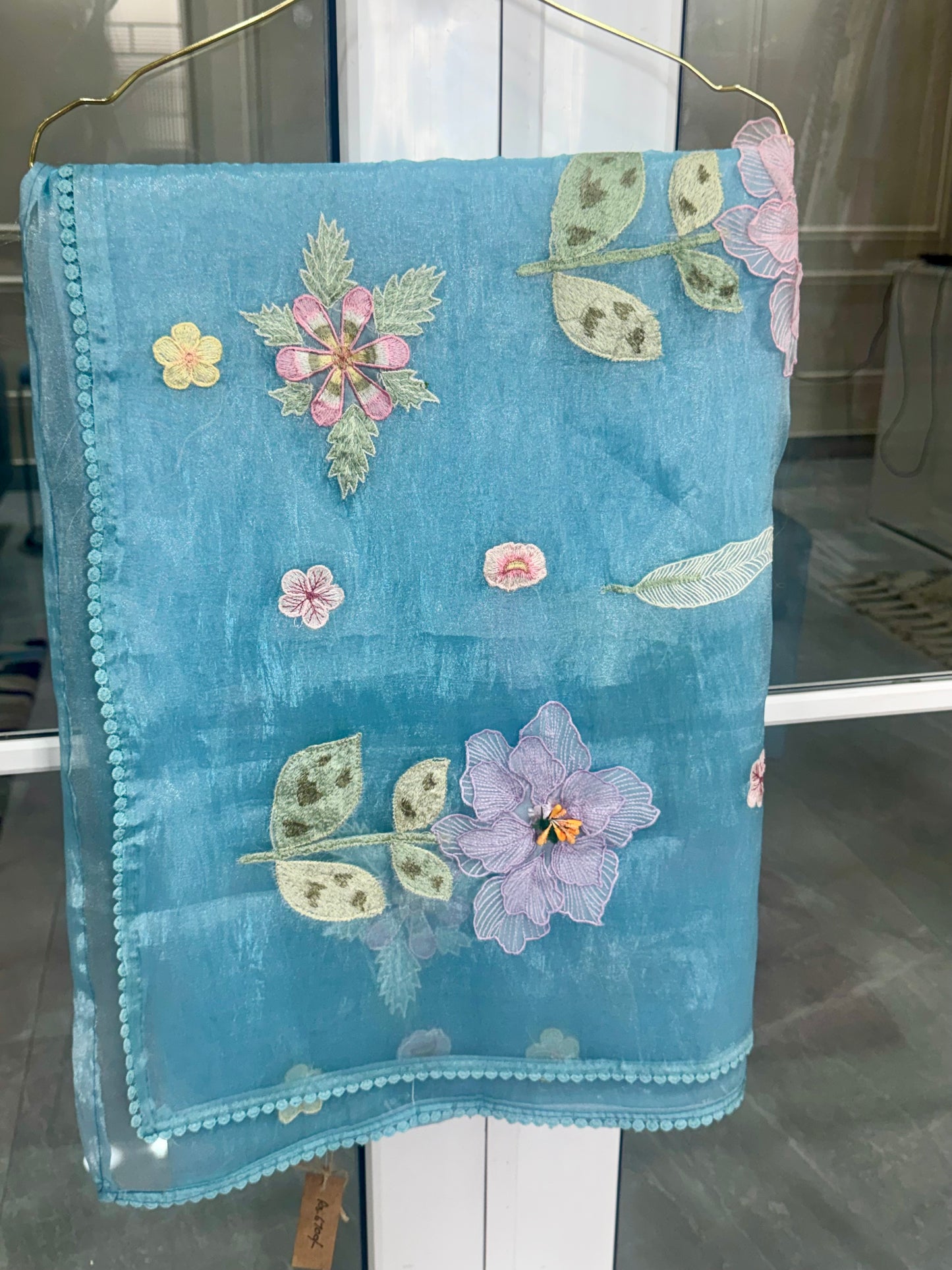 Blue organza tissue saree