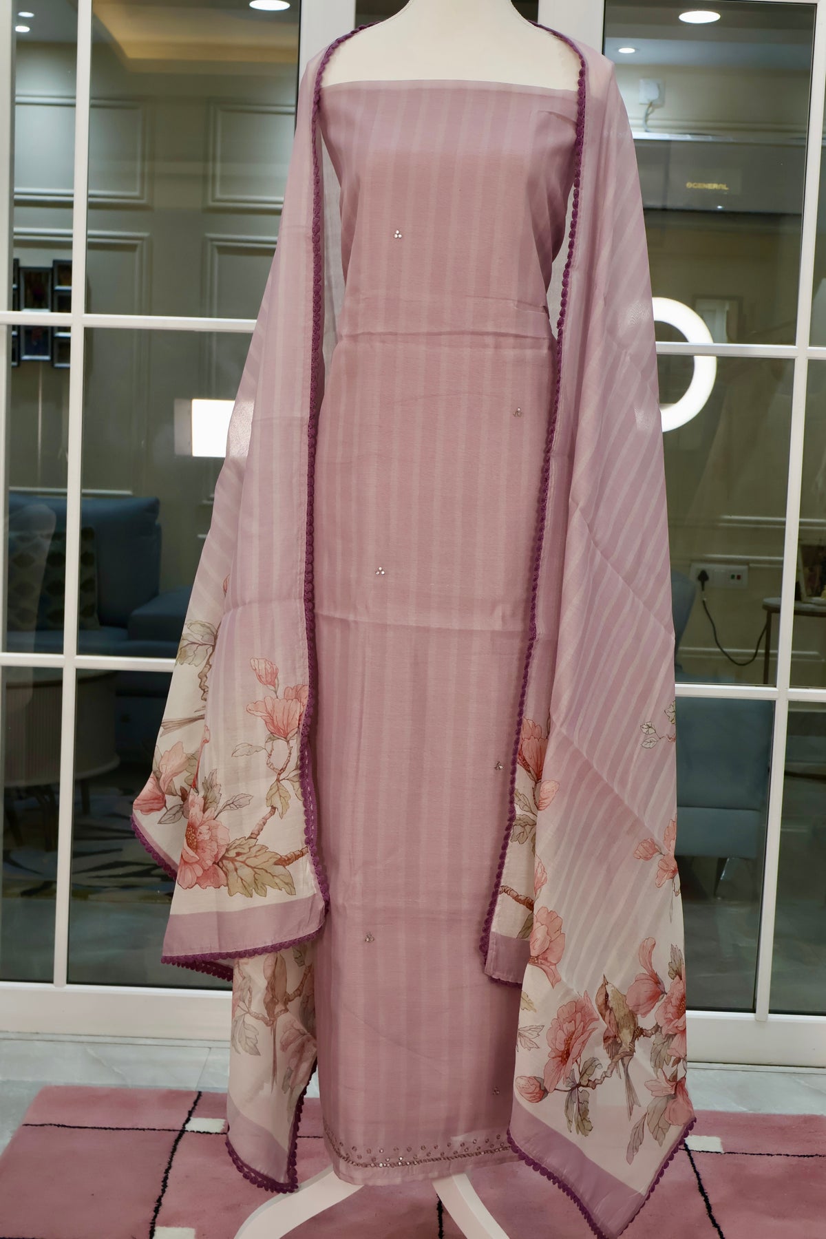 BLUSH PINK FLORAL COTTON UNSTITCHED SUIT SET