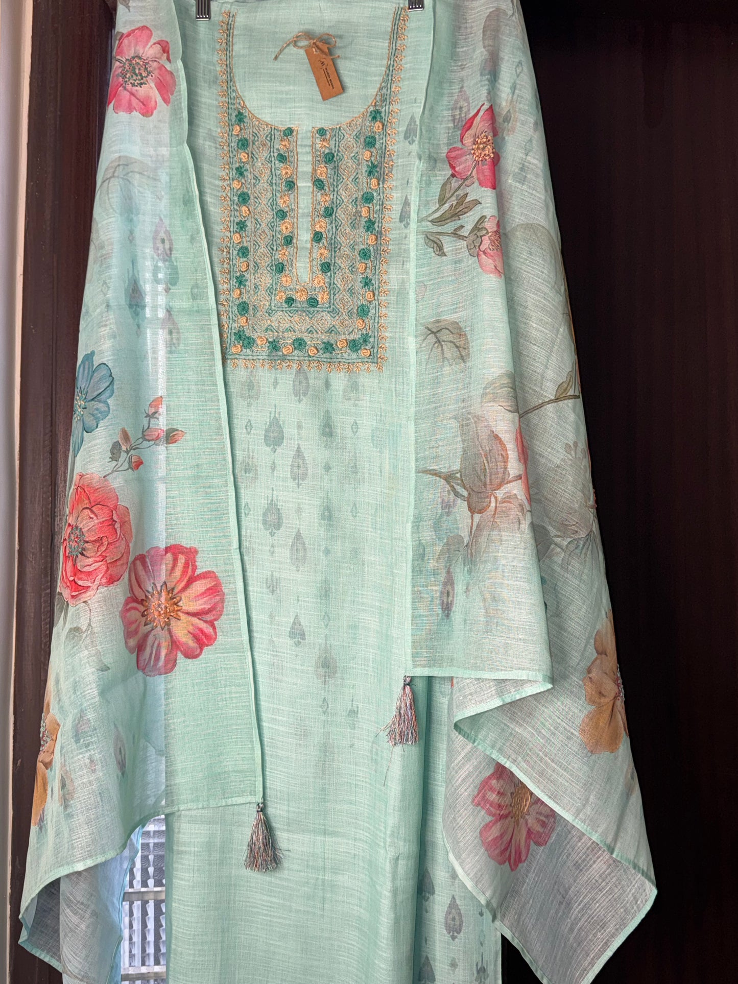 PASTEL MINT GREEN 3PC UNSTITCHED SUIT SET