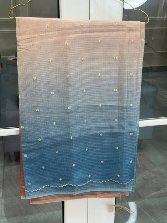 Ombré peach & blue Kota saree
