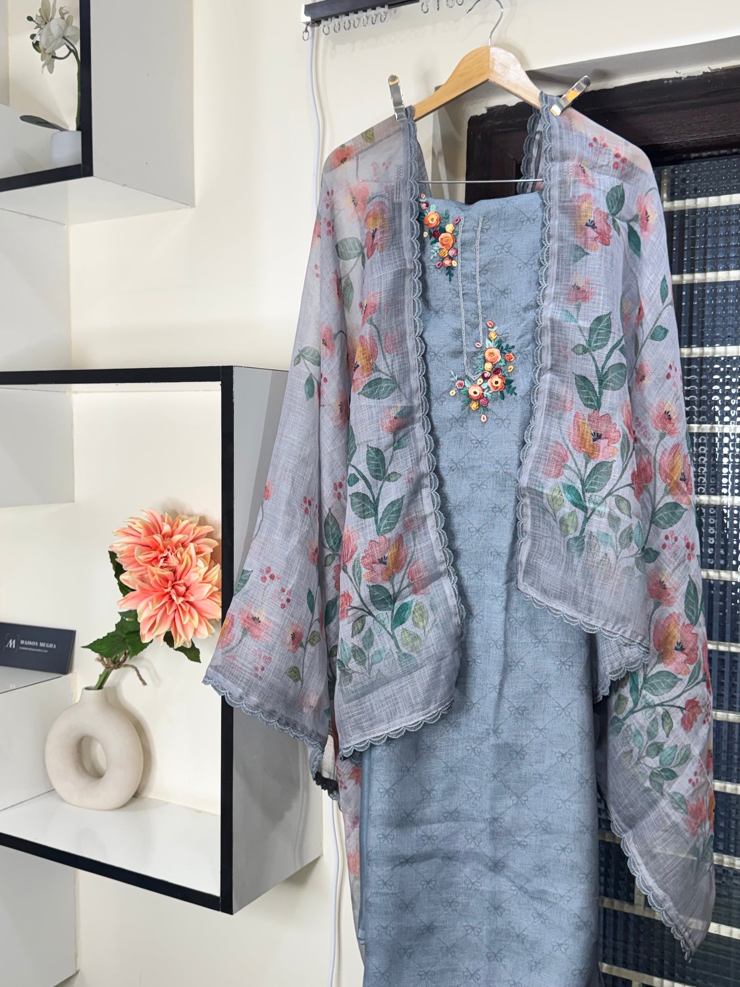 POWDER BLUE COTTON UNSTITCHED SUIT SET