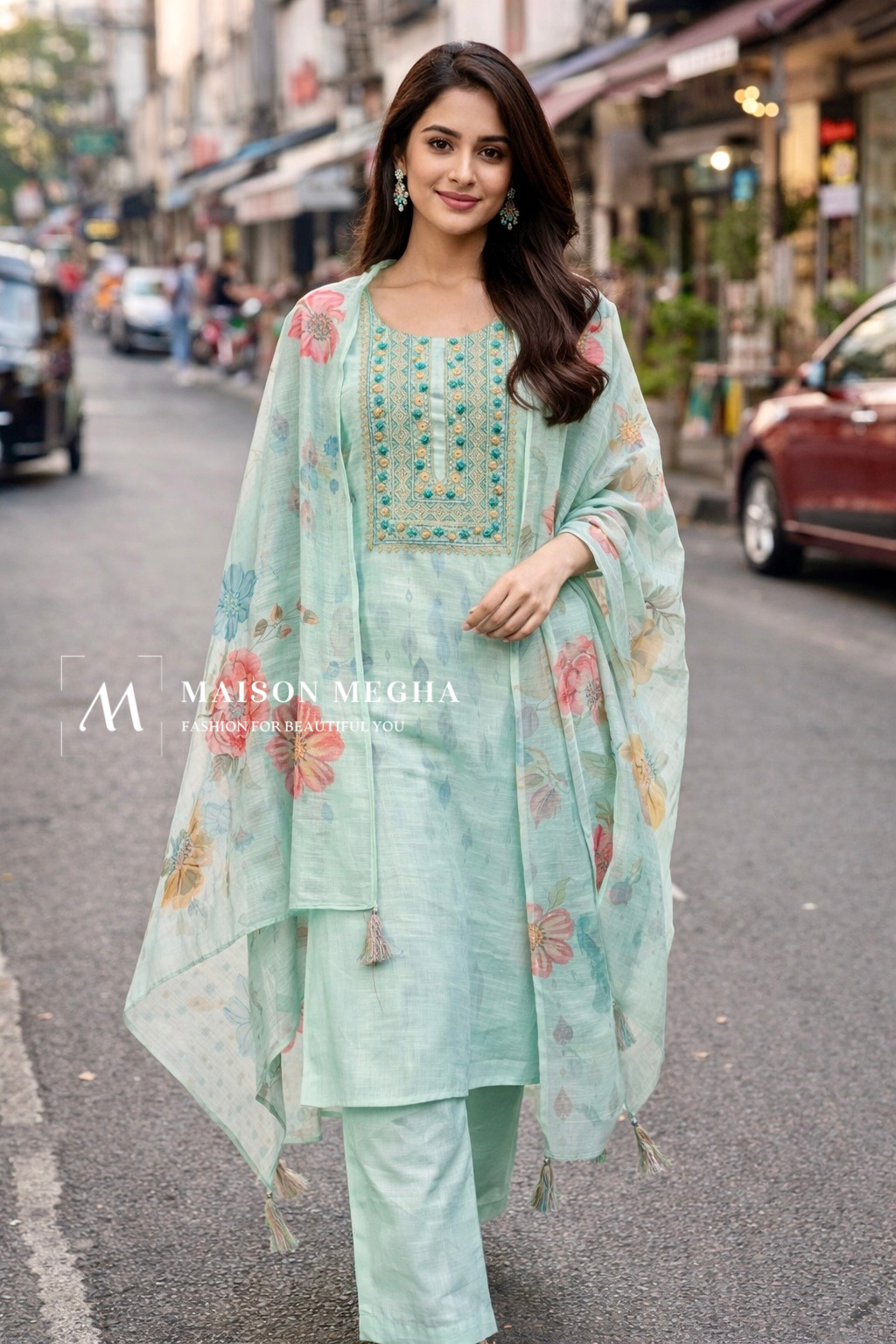 PASTEL MINT GREEN 3PC UNSTITCHED SUIT SET