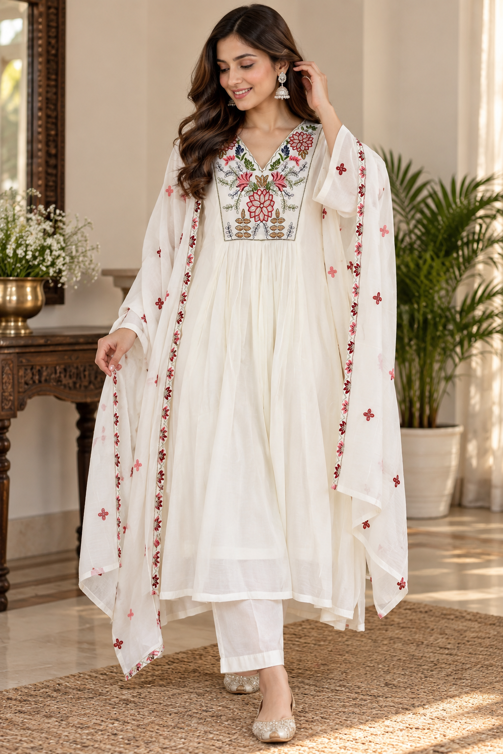 ROSY BLOOM MUL CHANDERI STITCHED SUIT SET