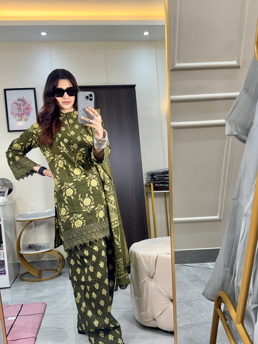 OLIVE GREEN READY TO WEAR SUIT SET