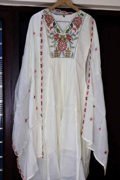 ROSY BLOOM MUL CHANDERI STITCHED SUIT SET
