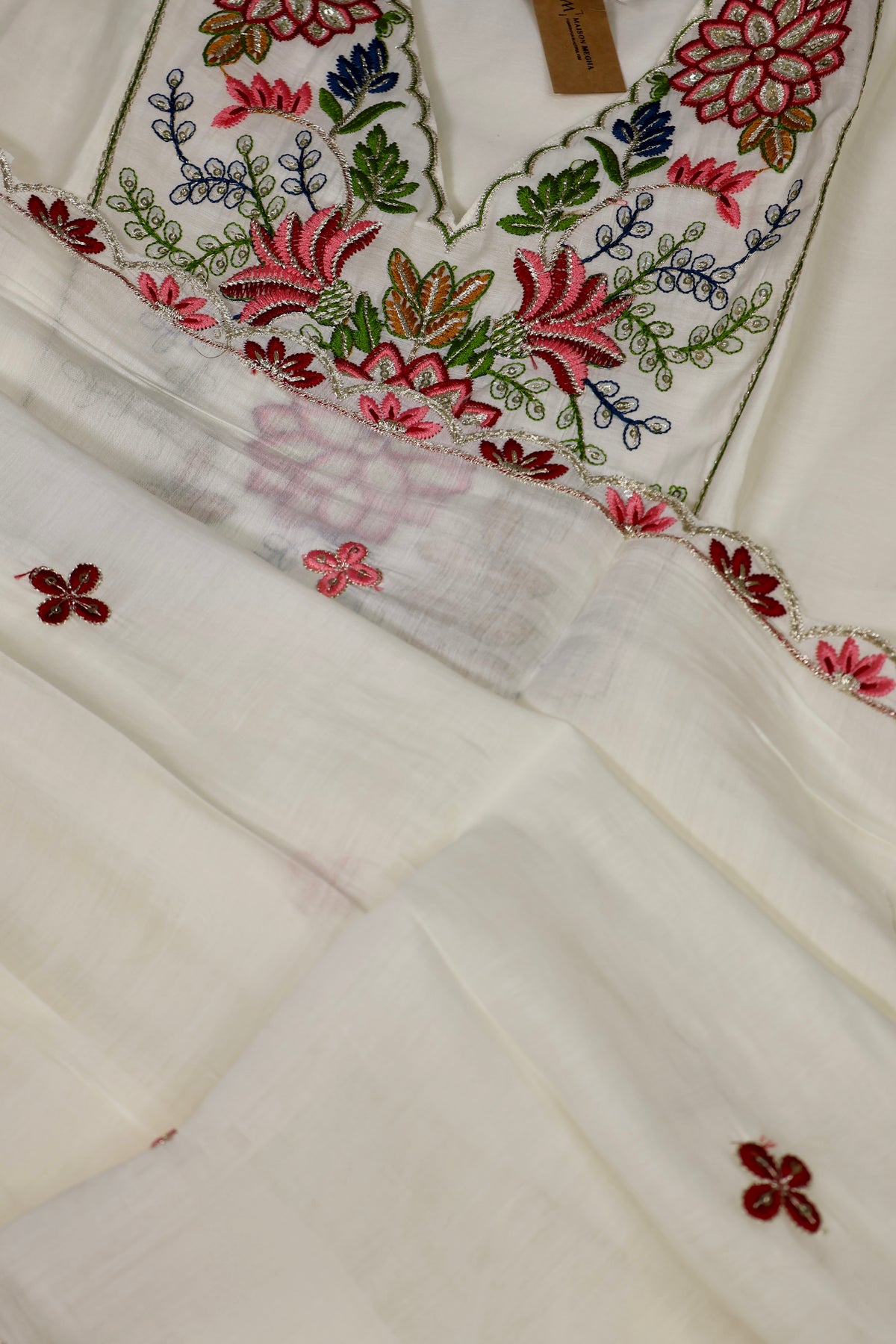 ROSY BLOOM MUL CHANDERI STITCHED SUIT SET