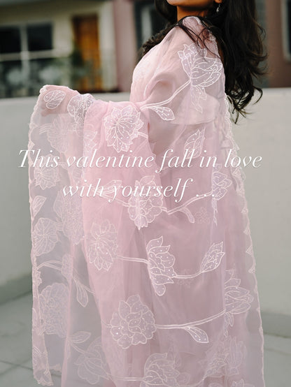 Blush pink organza tissue saree