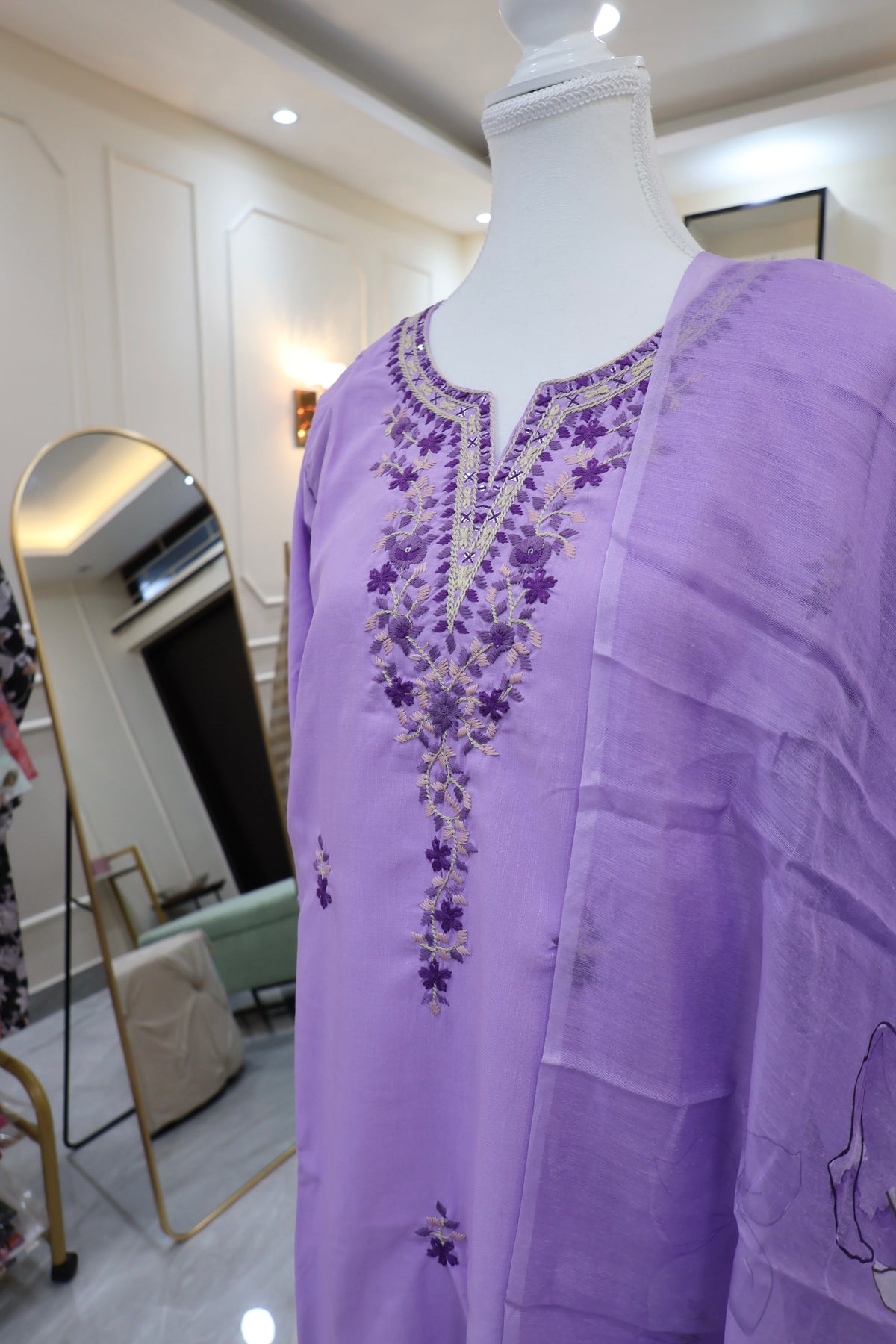 LAVENDER LOVE COTTON STITCHED SUIT SET