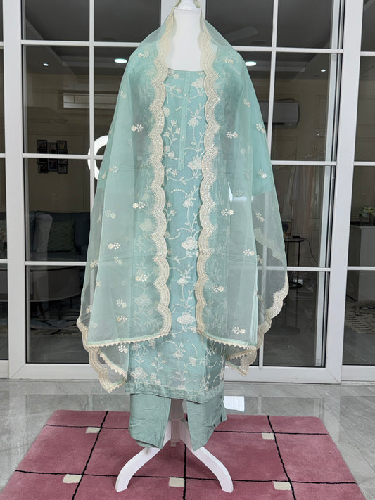 LIGHT AQUA BLUE STITCHED SUIT