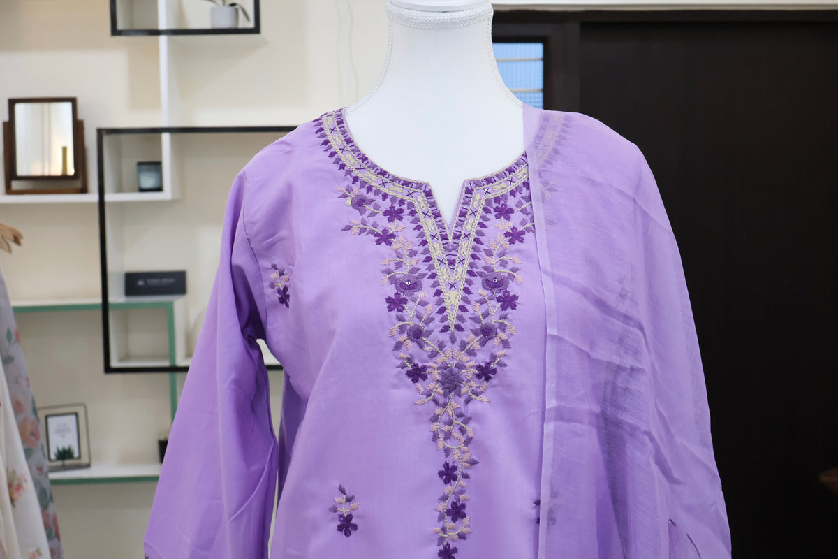 LAVENDER LOVE COTTON STITCHED SUIT SET