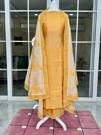 LIGHT MUSTARD COTTON UNSTITCHED SUIT SET