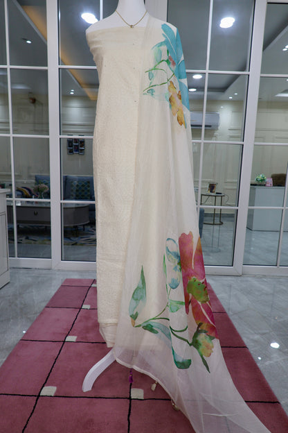 IVORY COTTON UNSTITCHED SUIT SET