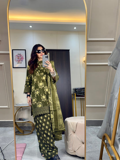 OLIVE GREEN READY TO WEAR SUIT SET