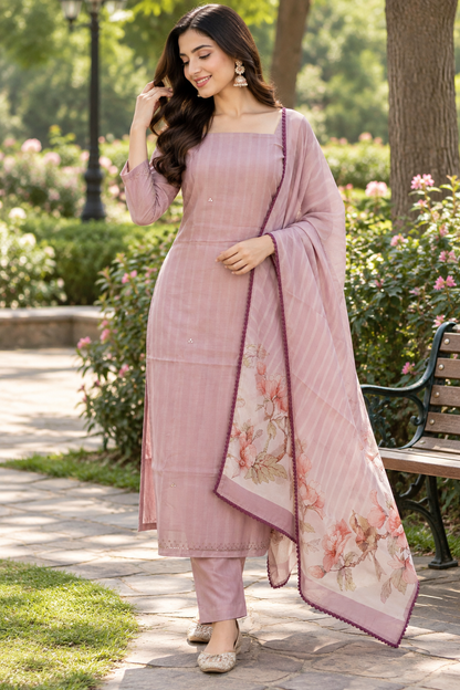 BLUSH PINK FLORAL COTTON UNSTITCHED SUIT SET