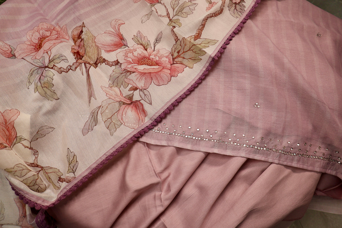 BLUSH PINK FLORAL COTTON UNSTITCHED SUIT SET