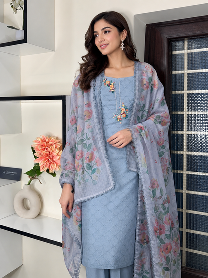 POWDER BLUE COTTON UNSTITCHED SUIT SET