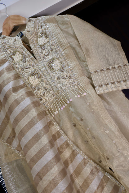 CHAMPAGNE LUXE ORGANZA STITCHED SUIT SET