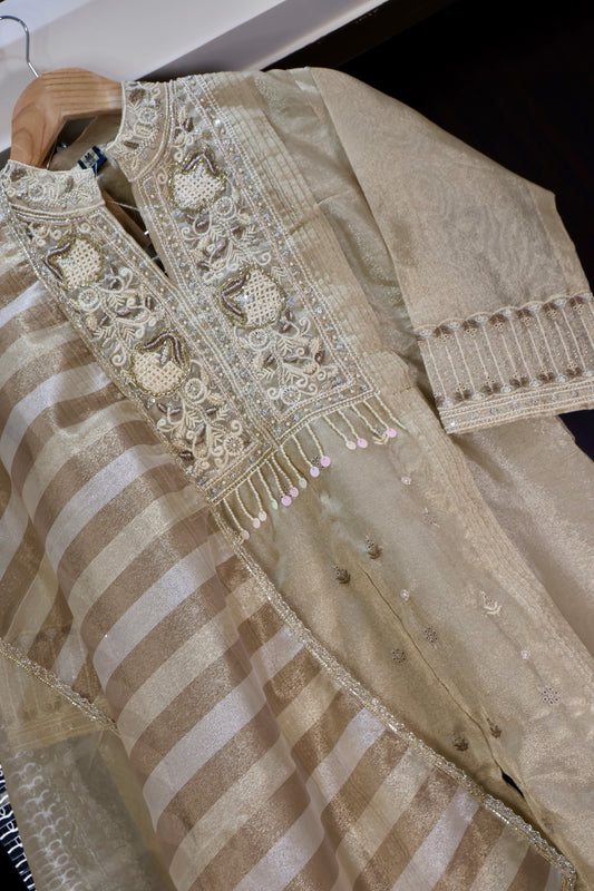 CHAMPAGNE LUXE ORGANZA STITCHED SUIT SET