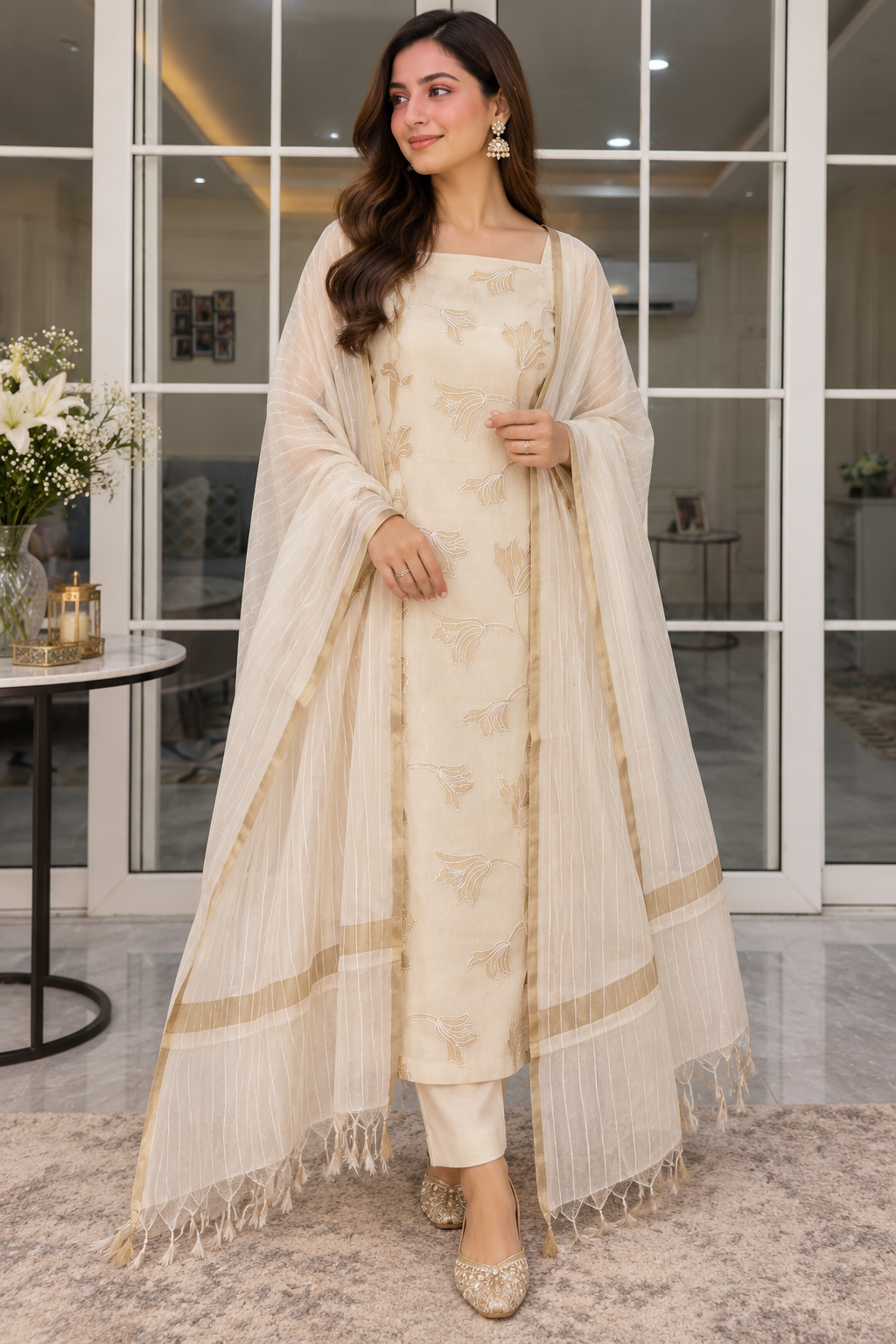 IVORY ELEGANCE COTTON UNSTITCHED SUIT SET