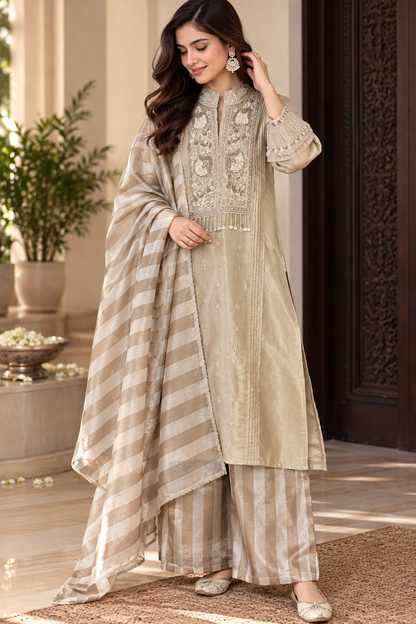 CHAMPAGNE LUXE ORGANZA STITCHED SUIT SET