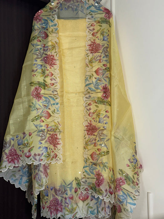 LIME KOTA 3PC UNSTITCHED SUIT SET