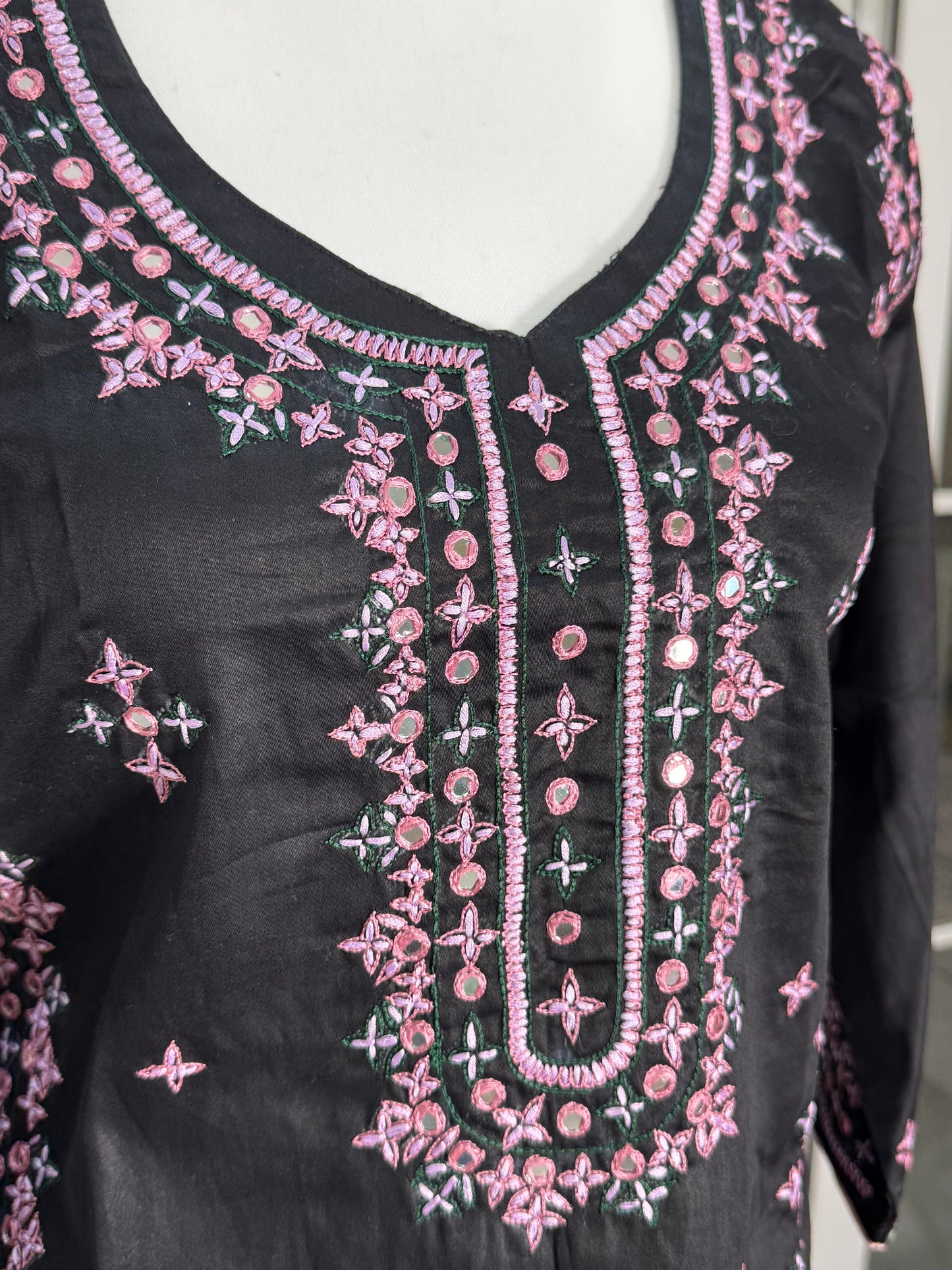 BLACK COTTON STITCHED EMBROIDERED SUIT