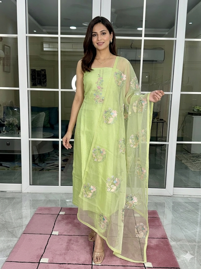 LIME BLOSSOM COTTON UNSTITCHED SUIT SET