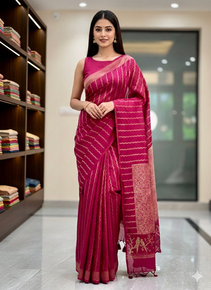 Rani pink silk saree