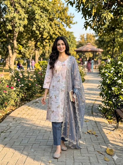 PASTEL PINK STITCHED HAND EMBROIDERED SUIT