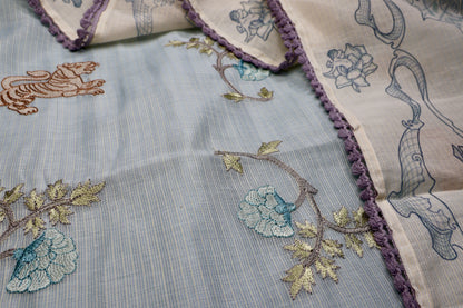 POWDER BLUE & IVORY COTTON UNSTITCHED SUIT SET
