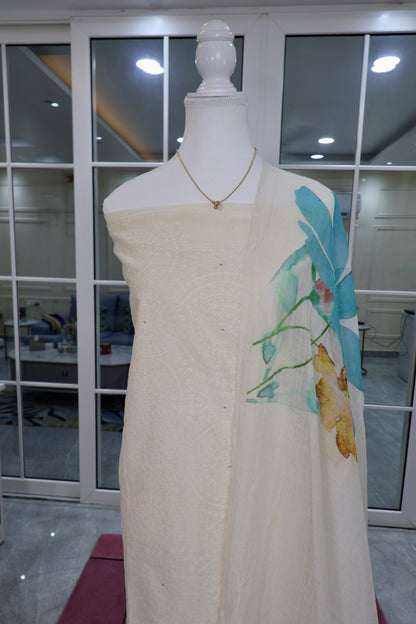 IVORY COTTON UNSTITCHED SUIT SET