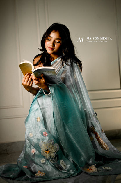 Blue organza tissue saree