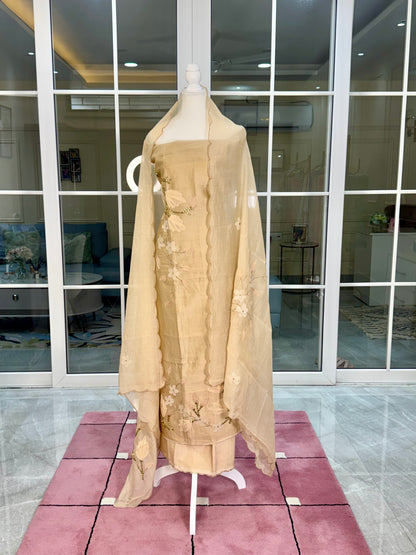 BEIGE COTTON FANCY MUL UNSTITCHED SUIT SET