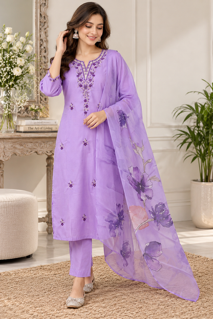 LAVENDER LOVE COTTON STITCHED SUIT SET