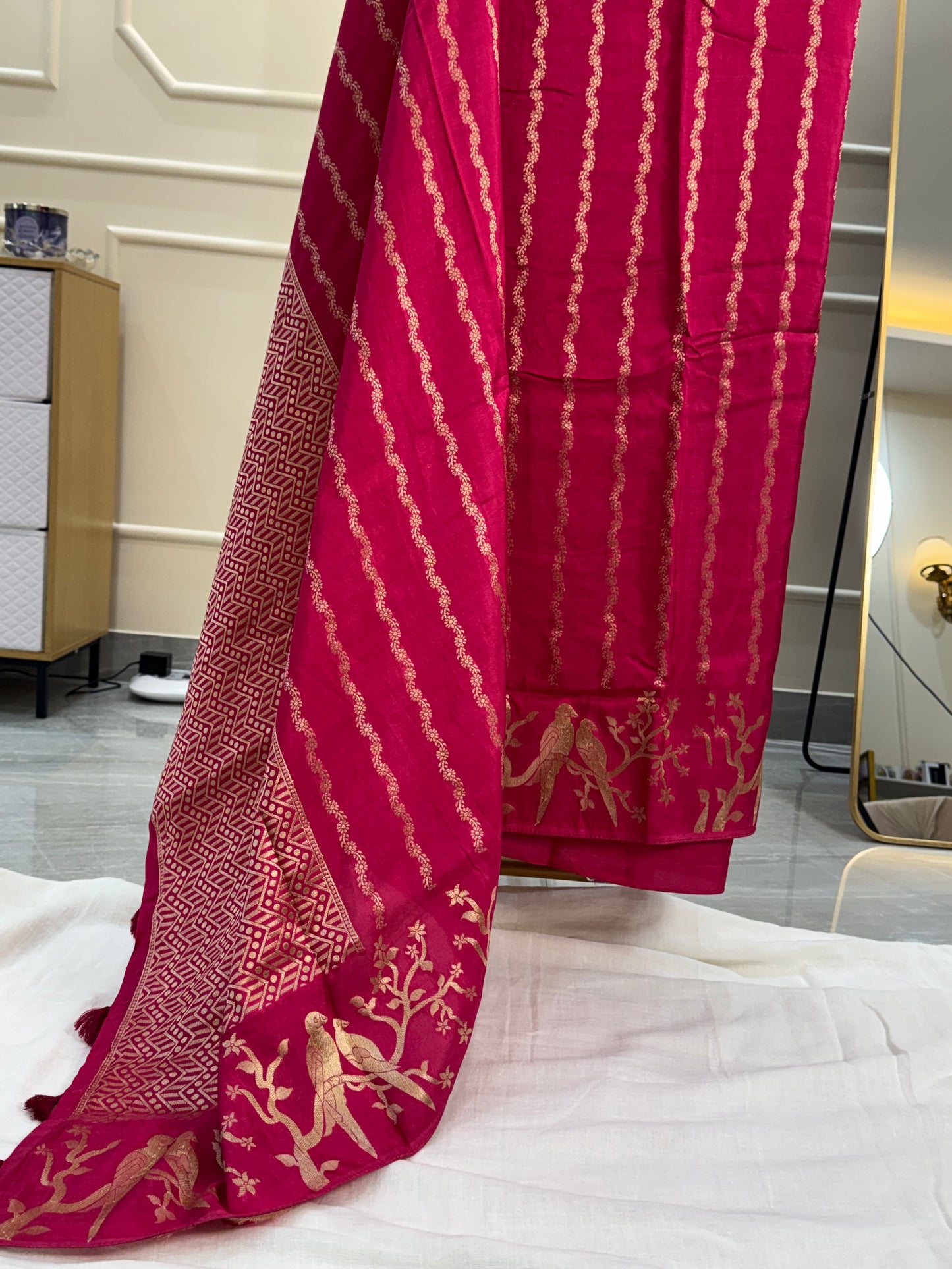 Rani pink silk saree