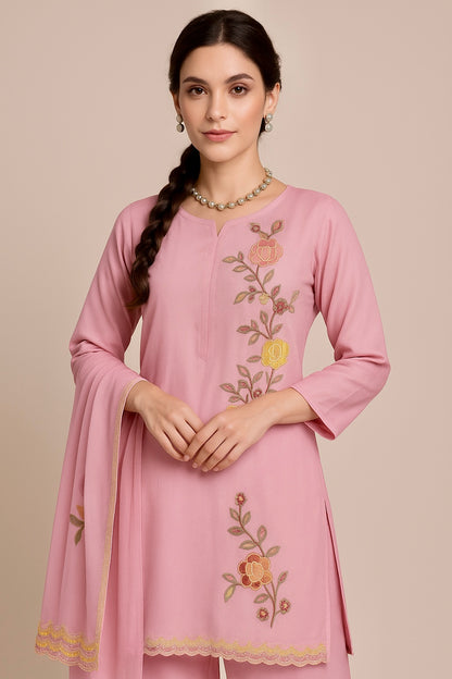 LIGHT PINK CHIFFON 3PC UNSTITCHED SUIT SET