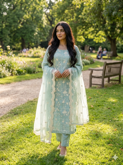 LIGHT AQUA BLUE STITCHED SUIT