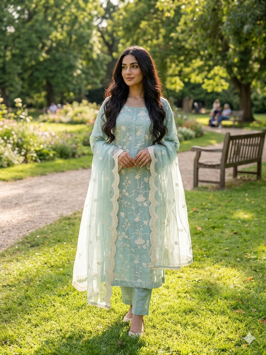 LIGHT AQUA BLUE STITCHED SUIT