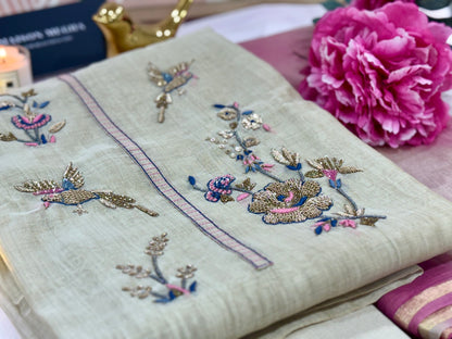 BEIGE ZARI2 COTTON 3PC UNSTITCHED SUIT SET