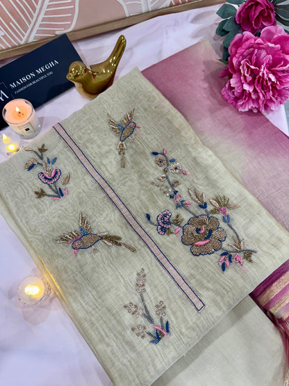BEIGE ZARI2 COTTON 3PC UNSTITCHED SUIT SET