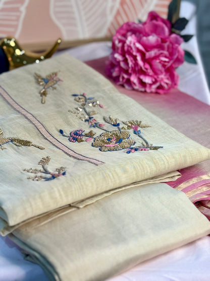 BEIGE ZARI2 COTTON 3PC UNSTITCHED SUIT SET
