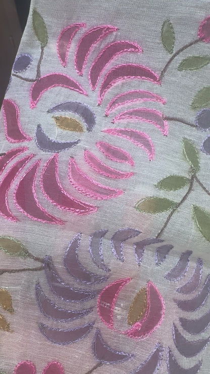 IVORY FLORAL MUL CHANDERI 3PC UNSTITCHED SUIT SET
