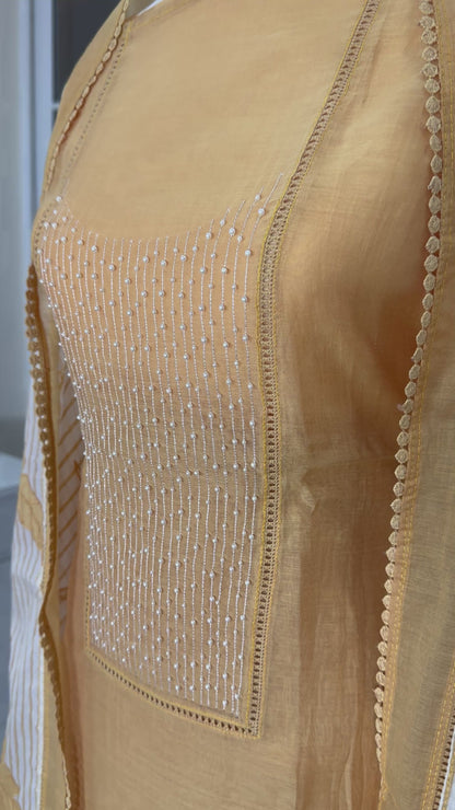 LIGHT MUSTARD COTTON UNSTITCHED SUIT SET